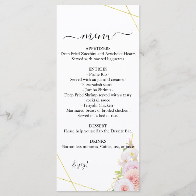 Watercolor  Dahlia & Roses Wedding Menu (Front)