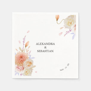 Watercolor Dahlia & Roses Wedding Napkins