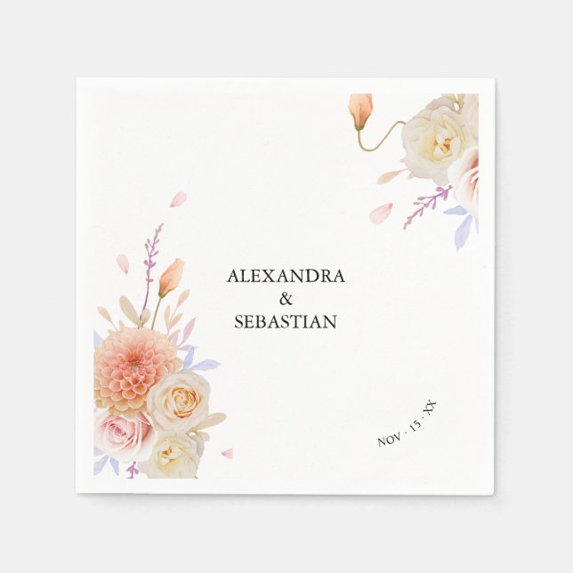 Watercolor Dahlia & Roses Wedding Napkins (Front)