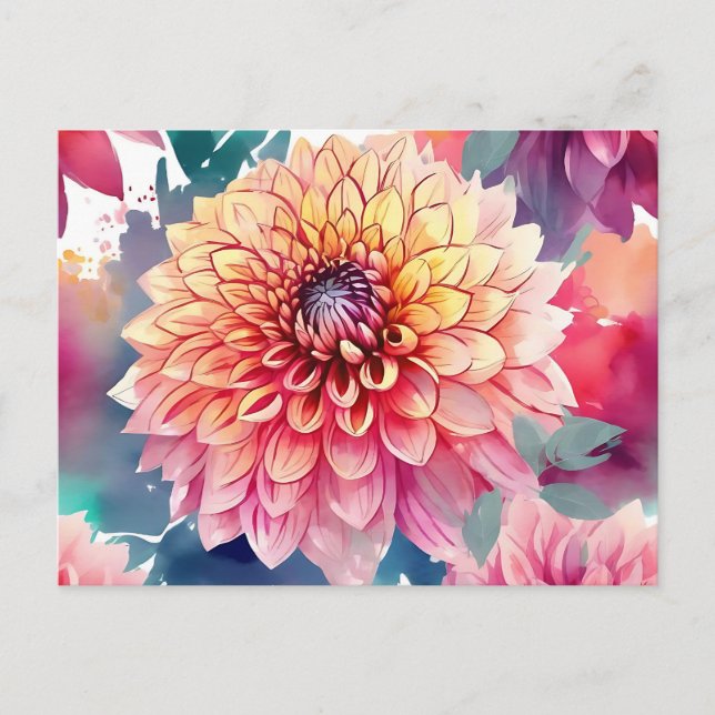 Watercolor Dahlia Summer Postcard (Front)
