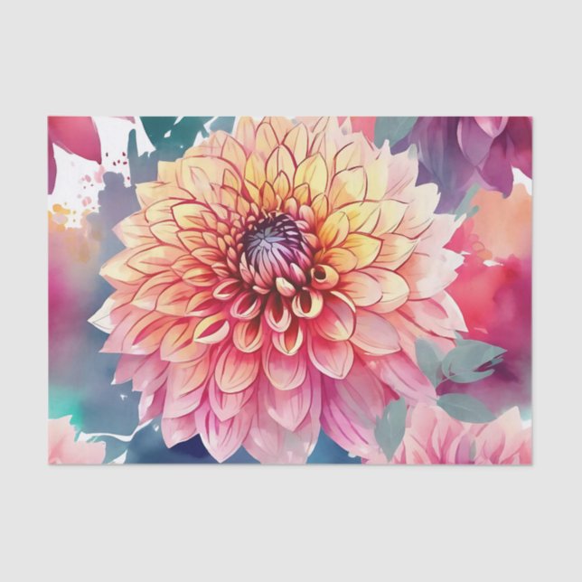 Watercolor Dahlia Summer Tissue Paper (Front)