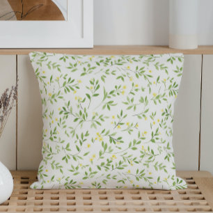 Watercolor Dainty Daisy Leaves Throw Pillow