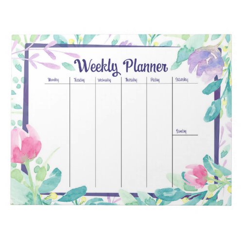 Watercolor Dainty Floral Weekly Planner Notepad