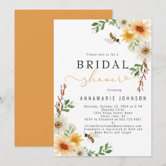 Watercolor Daisies and Bees Bridal Shower Invitation