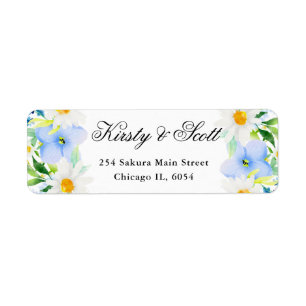 Watercolor Daisies and Blue Flowers address Label