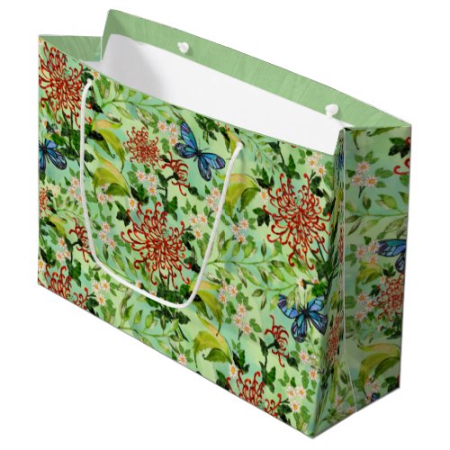 Watercolor Daisies and Butterflies Large Gift Bag