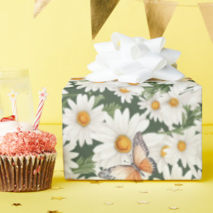 Watercolor Daisies and Butterflies Wrapping Paper