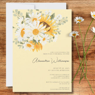 Watercolor Daisies and Sunflowers Bridal Shower Invitation