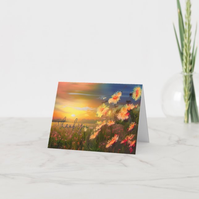 Watercolor daisies at sunset customizable card (Front)