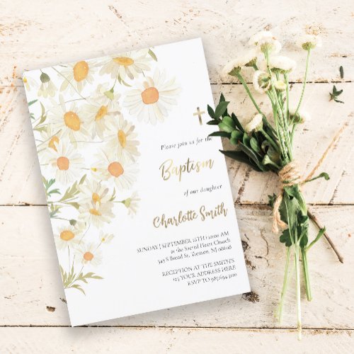 watercolor daisies  Baptism Invitation