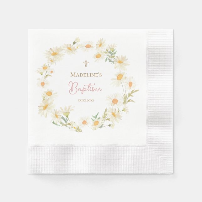  watercolor daisies Baptism Napkins (Front)