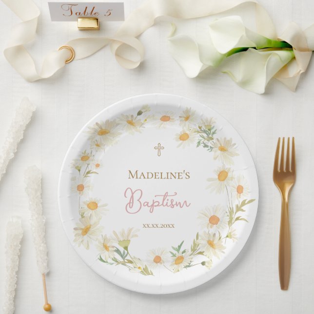 watercolor daisies Baptism Paper Plates (Wedding)