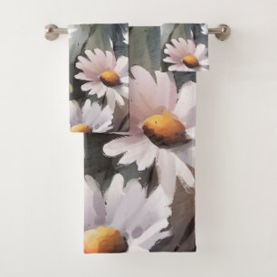 Watercolor Daisies Bath Towel Set