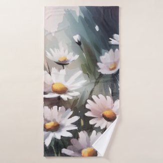 Watercolor Daisies Bath Towel Set