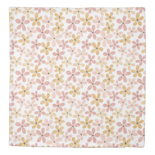 Watercolor daisies _ blush pink ocher duvet cover