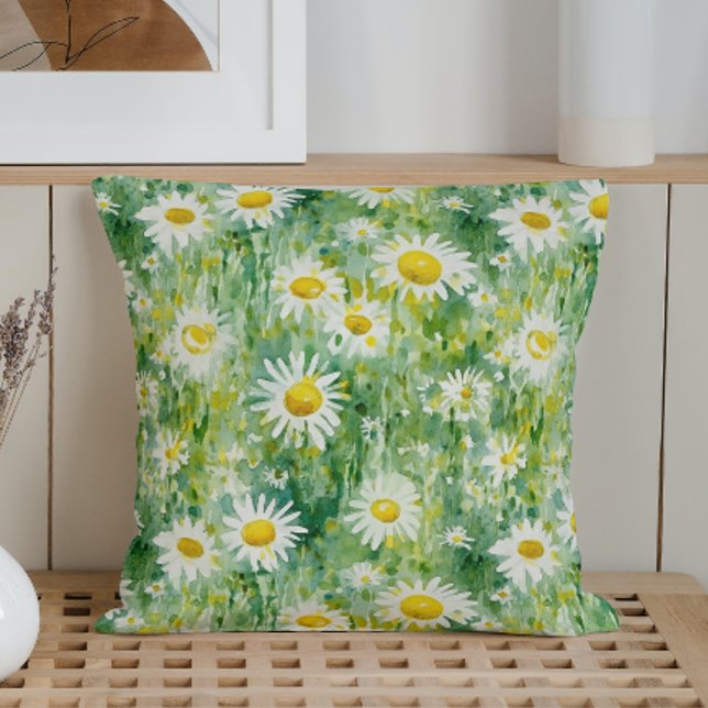 Watercolor Daisies Claude Monet Style Throw Pillow (Creator Uploaded)
