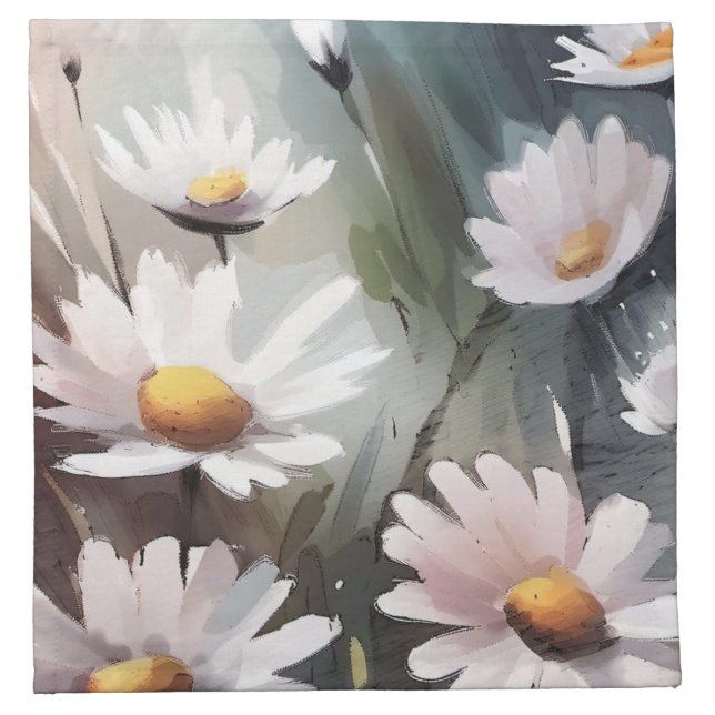 Watercolor Daisies Cloth Napkin (Front)
