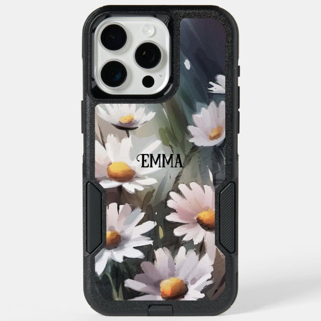 Watercolor Daisies Custom Name iPhone 15 Pro Max Case (Back)