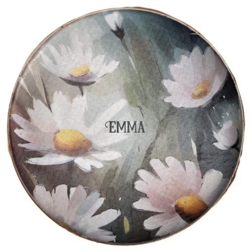 Watercolor Daisies Custom Name Text Chocolate Covered Oreo
