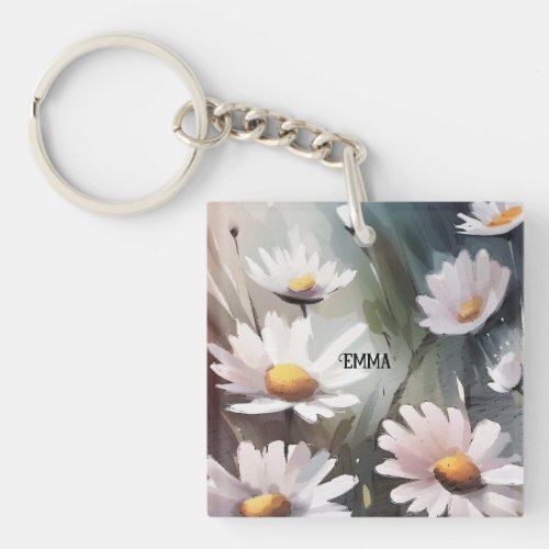 Watercolor Daisies Custom Name Text Keychain