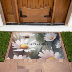 Watercolor Daisies Custom Text Doormat