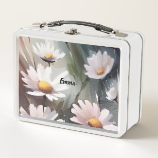 Watercolor Daisies Cute Floral Pattern Custom Name Lunch Box