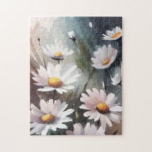 Watercolor Daisies Cute Floral Pattern Jigsaw Puzzle