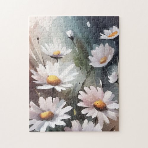 Watercolor Daisies Cute Floral Pattern Jigsaw Puzzle