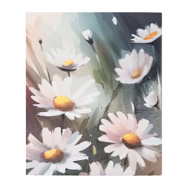 Watercolor Daisies Floral Pattern Metal Wall Art (Front)