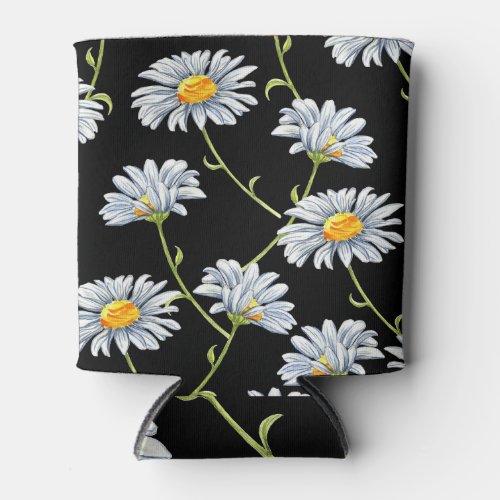 Watercolor Daisies Floral Vintage Backdrop Can Cooler