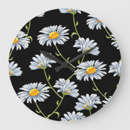 Watercolor Daisies: Floral Vintage Backdrop Large Clock