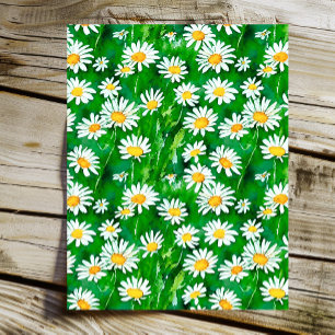 Watercolor Daisies in a Green Field