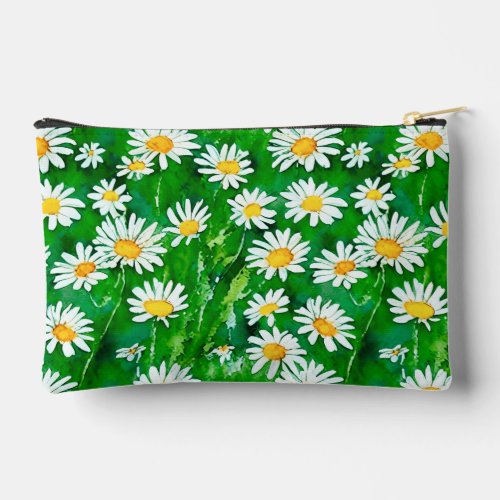 Watercolor Daisies in a Green Field Accessory Pouch