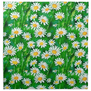 Watercolor Daisies in a Green Field Cloth Napkin