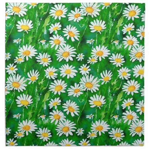 Watercolor Daisies in a Green Field Cloth Napkin