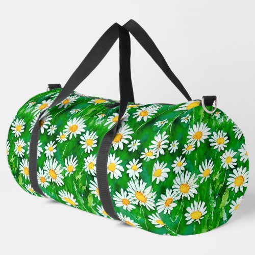 Watercolor Daisies in a Green Field Duffle Bag