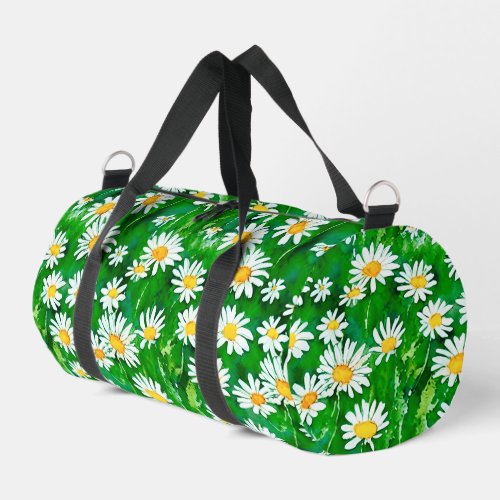 Watercolor Daisies in a Green Field Duffle Bag