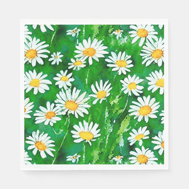 Watercolor Daisies in a Green Field Napkins (Front)
