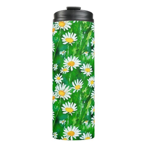 Watercolor Daisies in a Green Field Thermal Tumbler