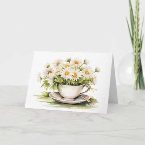 Watercolor Daisies In Coffee Cup for Birthday Card