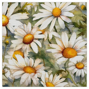 Watercolor Daisies (Light) Fabric