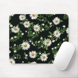 Watercolor Daisies On Black Mouse Pad