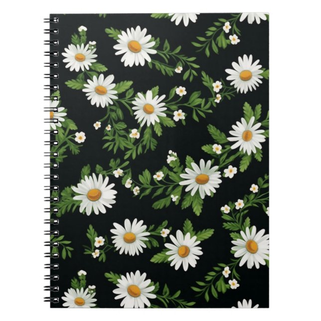 Watercolor Daisies On Black Notebook (Front)