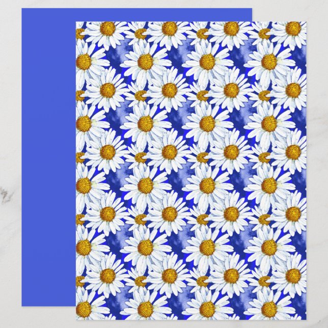 Watercolor Daisies on Denim Blue (Front/Back)