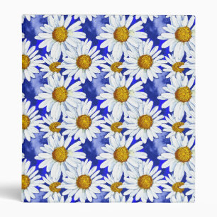 Watercolor Daisies on Denim Blue 3 Ring Binder