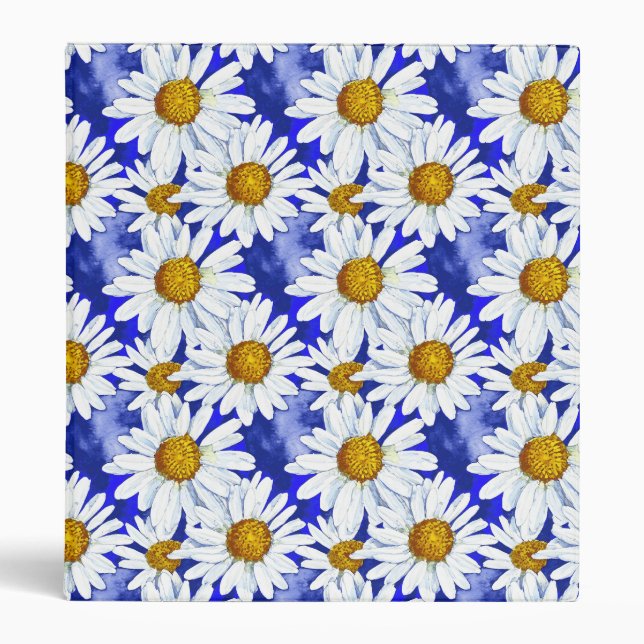 Watercolor Daisies on Denim Blue  3 Ring Binder (Front)