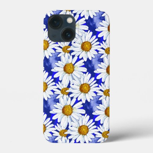 Watercolor Daisies on Denim Blue   iPhone 13 Mini Case