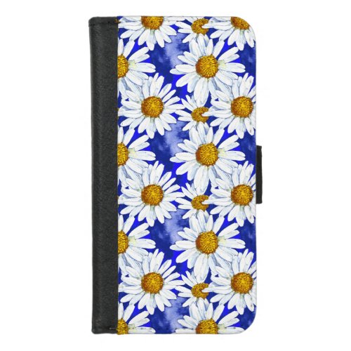 Watercolor Daisies on Denim Blue  iPhone 87 Wallet Case
