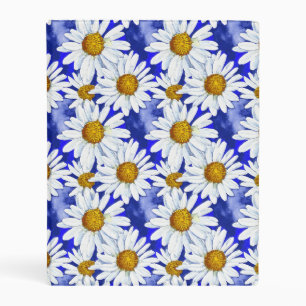 Watercolor Daisies on Denim Blue Mini Binder