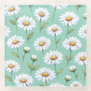 Watercolor daisies on glass coaster
